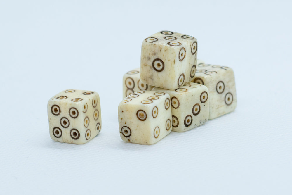 Camel Bone Dice 10mm (Deep Eye & Ring) Off-White Brown d6 (sold by the piece)