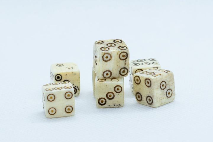 Camel Bone Dice 10mm (Deep Eye & Ring) Off-White Brown d6 (sold by the piece)