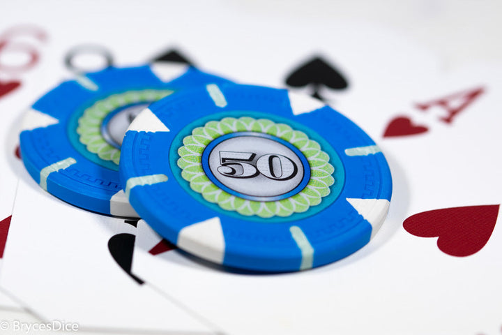 13.5g 'Basic' Poker Chip (50) Blue/grey/white [sold by the piece]