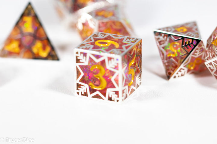 Forged Dragon Fruit Forged in Frost Dice Set (Resin Dice Encased in Metal)