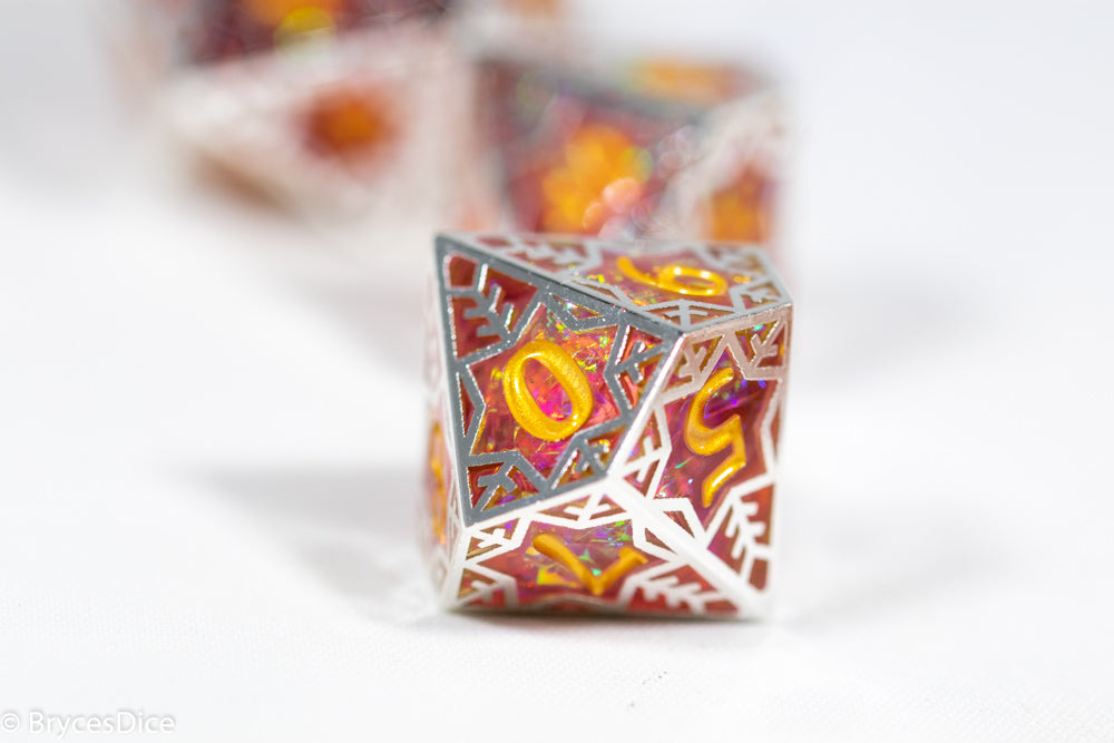 Forged Dragon Fruit Forged in Frost Dice Set (Resin Dice Encased in Metal)