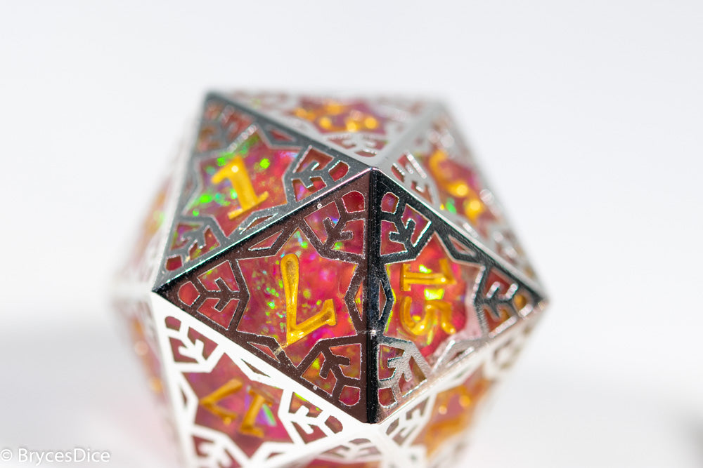 Forged Dragon Fruit Forged in Frost Dice Set (Resin Dice Encased in Metal)