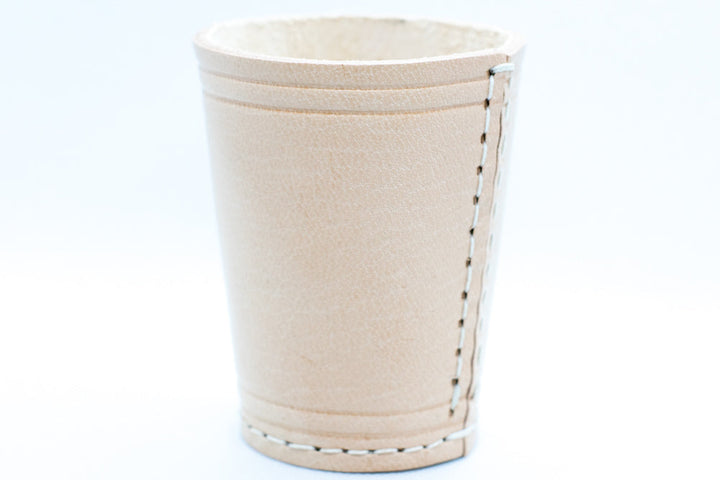 Handmade Leather Dice Cup (Off-White) No Lining white thread Simple