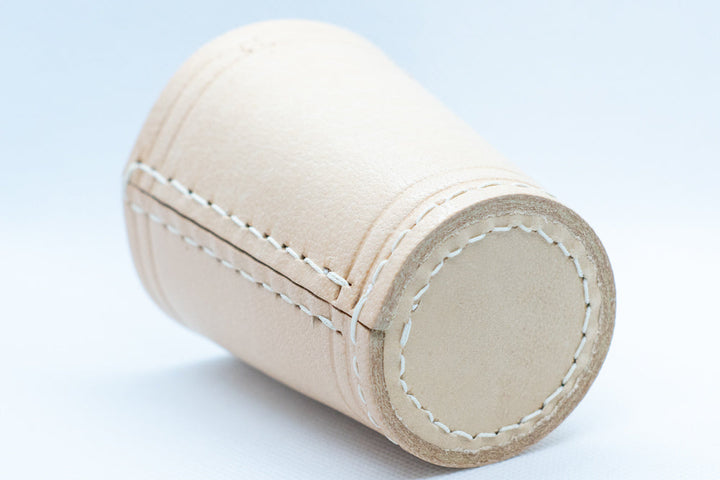 Handmade Leather Dice Cup (Off-White) No Lining white thread Simple