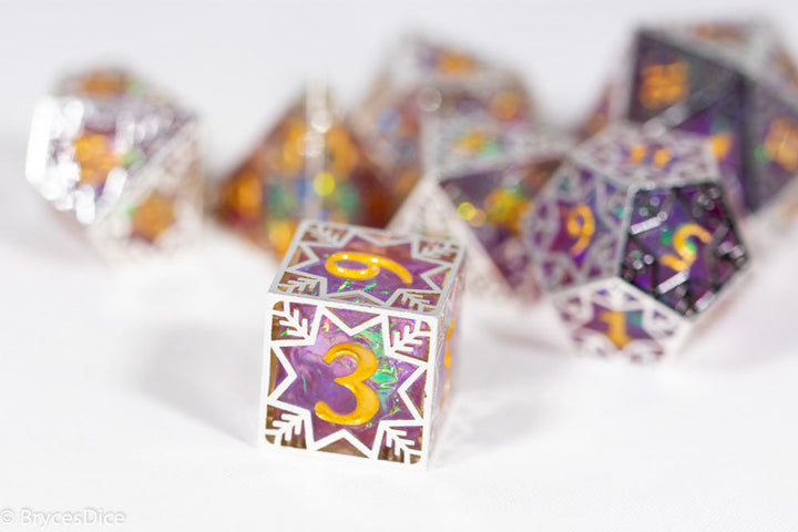 Pinnacle of Purple Forged in Frost Dice Set (Resin Dice Encased in Metal)