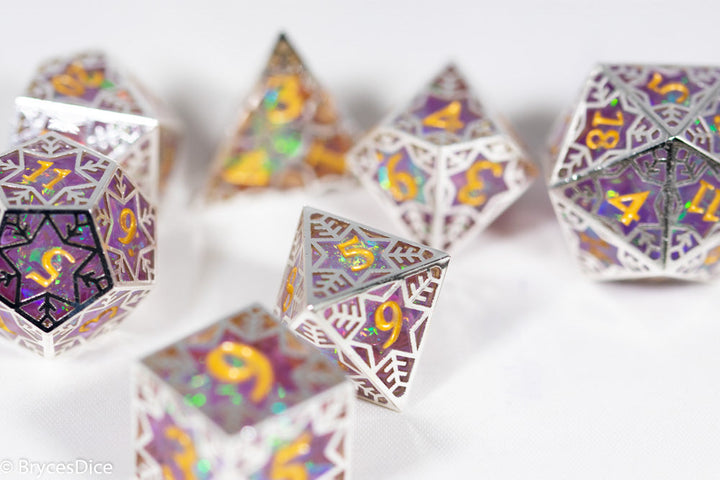 Pinnacle of Purple Forged in Frost Dice Set (Resin Dice Encased in Metal)