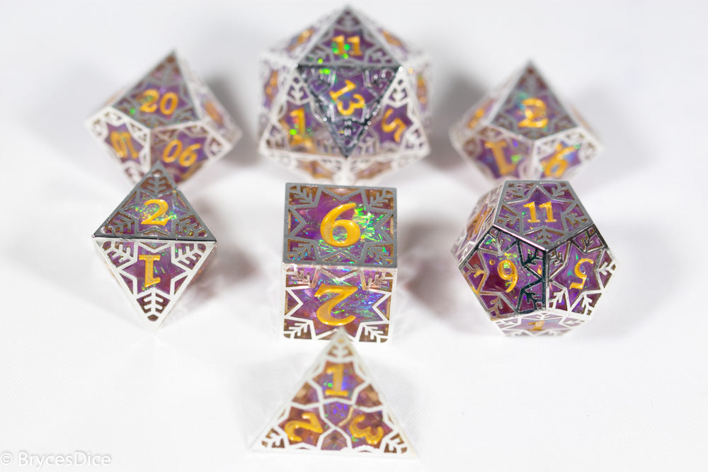 Pinnacle of Purple Forged in Frost Dice Set (Resin Dice Encased in Metal)