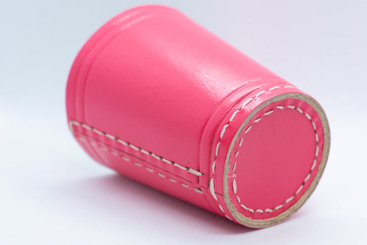 Handmade Leather Dice Cup (Pink) No Lining white thread Simple