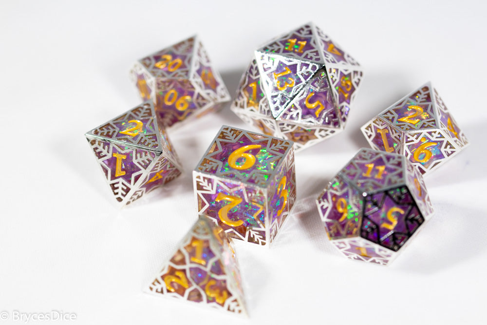 Pinnacle of Purple Forged in Frost Dice Set (Resin Dice Encased in Metal)