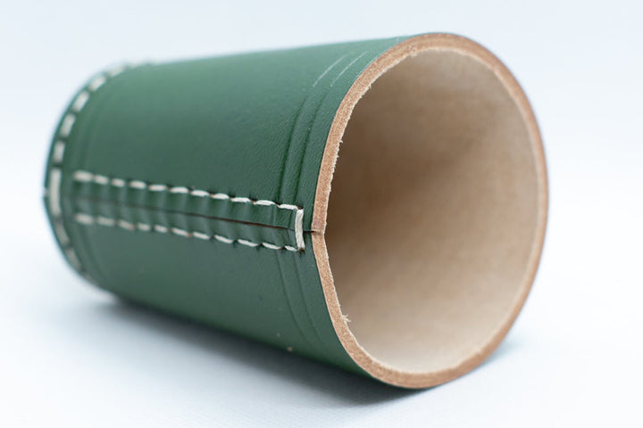Handmade Leather Dice Cup (Green) No Lining white thread Simple