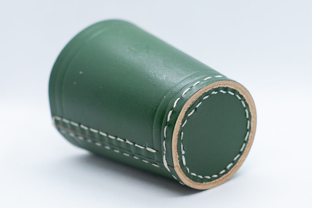 Handmade Leather Dice Cup (Green) No Lining white thread Simple