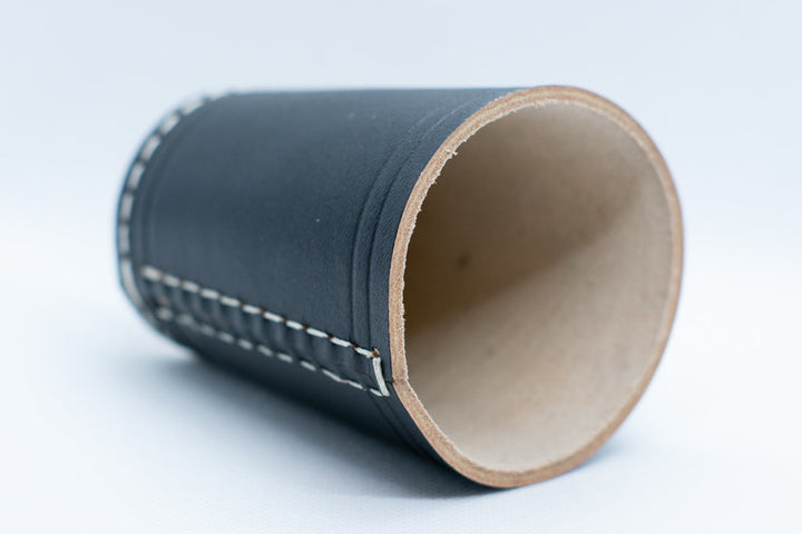 Handmade Leather Dice Cup (Black) No Lining white thread Simple