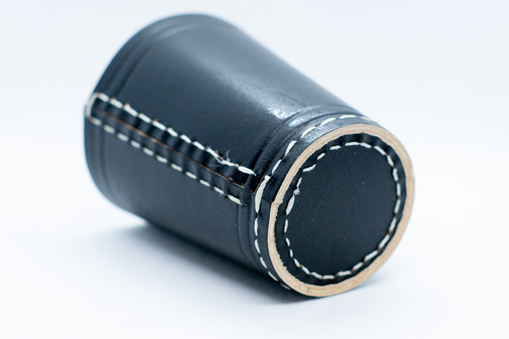 Handmade Leather Dice Cup (Black) No Lining white thread Simple
