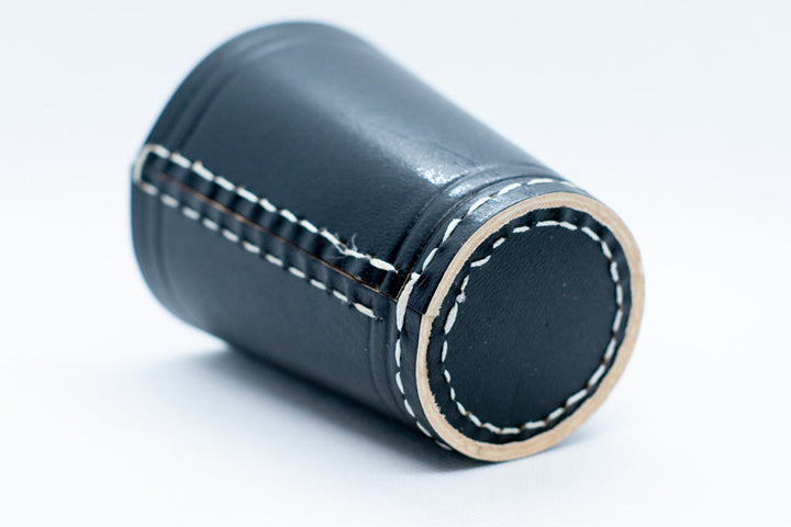 Handmade Leather Dice Cup (Black) No Lining white thread Simple
