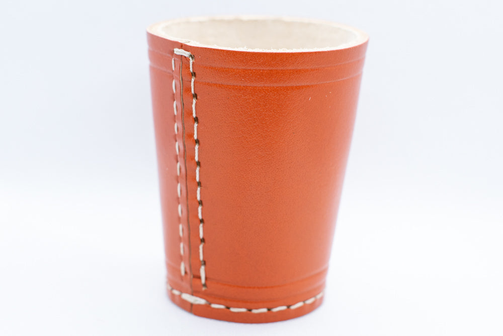 Handmade Leather Dice Cup (Orange) No Lining white thread Simple