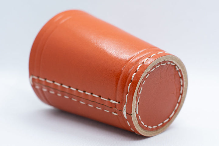Handmade Leather Dice Cup (Orange) No Lining white thread Simple