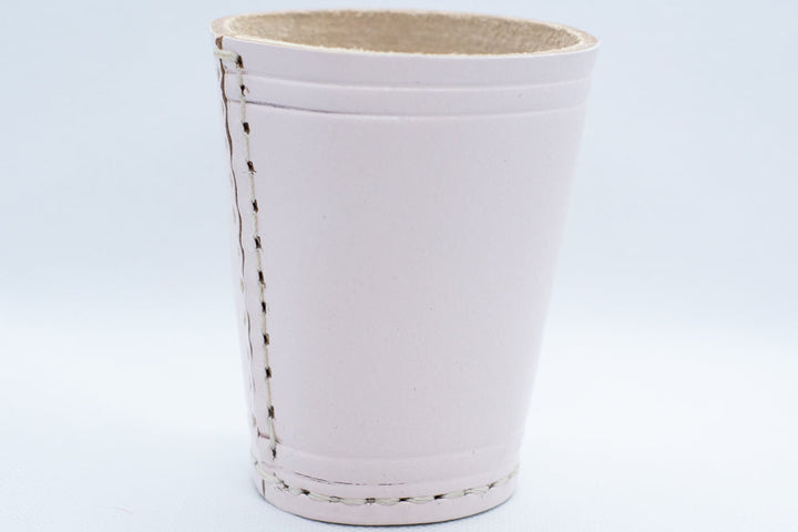 Handmade Leather Dice Cup (White) No Lining white thread Simple