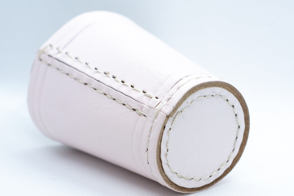 Handmade Leather Dice Cup (White) No Lining white thread Simple