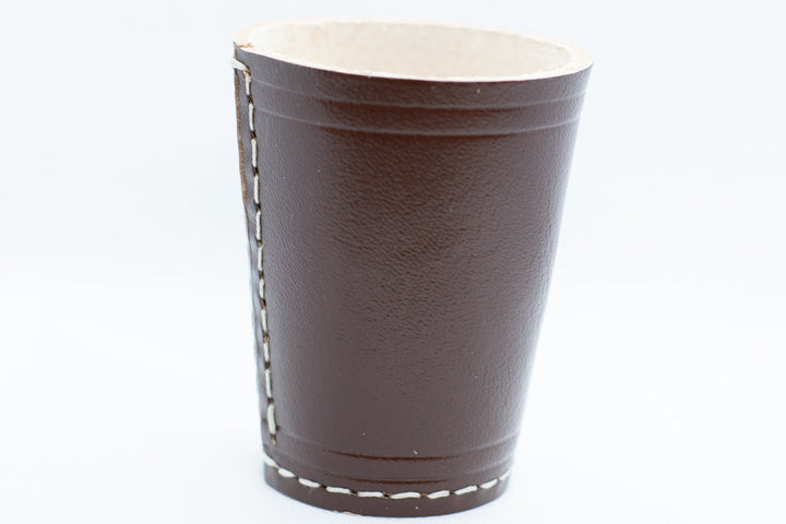 Handmade Leather Dice Cup (Brown) No Lining white thread Simple