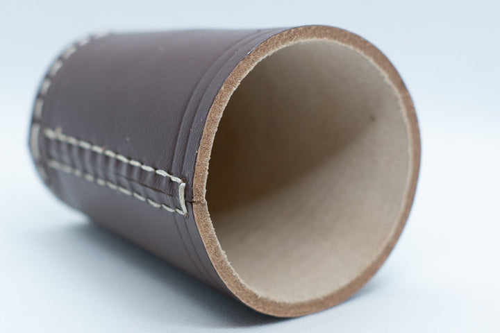 Handmade Leather Dice Cup (Brown) No Lining white thread Simple