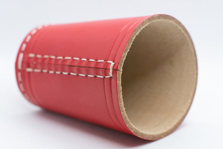Handmade Leather Dice Cup (Red) No Lining white thread Simple