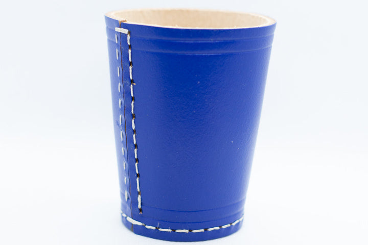 Handmade Leather Dice Cup (Blue) No Lining white thread Simple