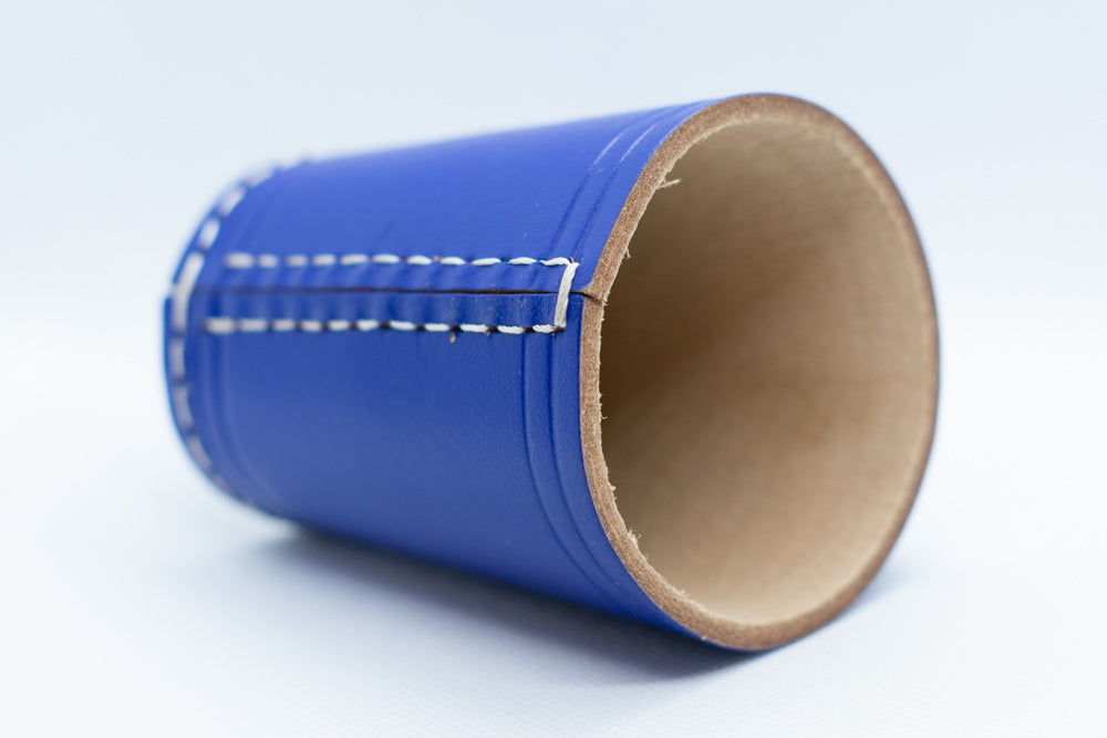 Handmade Leather Dice Cup (Blue) No Lining white thread Simple