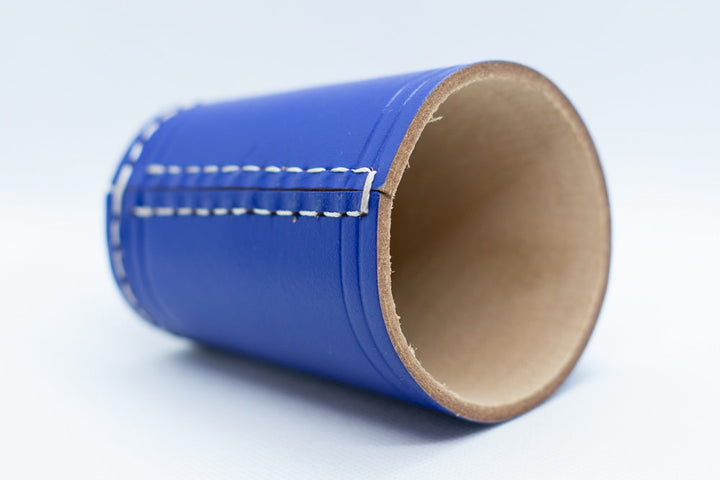 Handmade Leather Dice Cup (Blue) No Lining white thread Simple