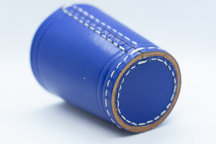 Handmade Leather Dice Cup (Blue) No Lining white thread Simple