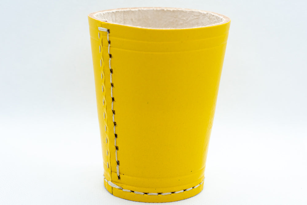 Handmade Leather Dice Cup (Yellow) No Lining white thread Simple