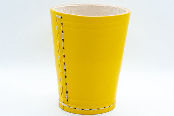 Handmade Leather Dice Cup (Yellow) No Lining white thread Simple