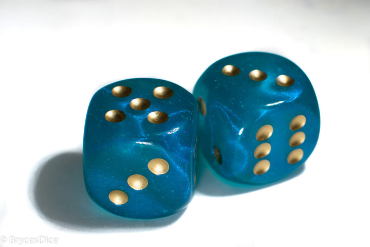 Borealis Teal/gold 7-Dice / 16mm / 12mm / 30mm Luminary