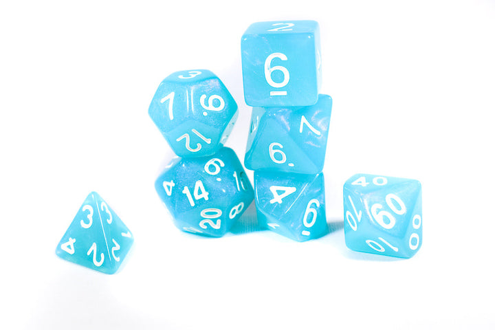 Peacock Blue Moonstone 7-Dice Set