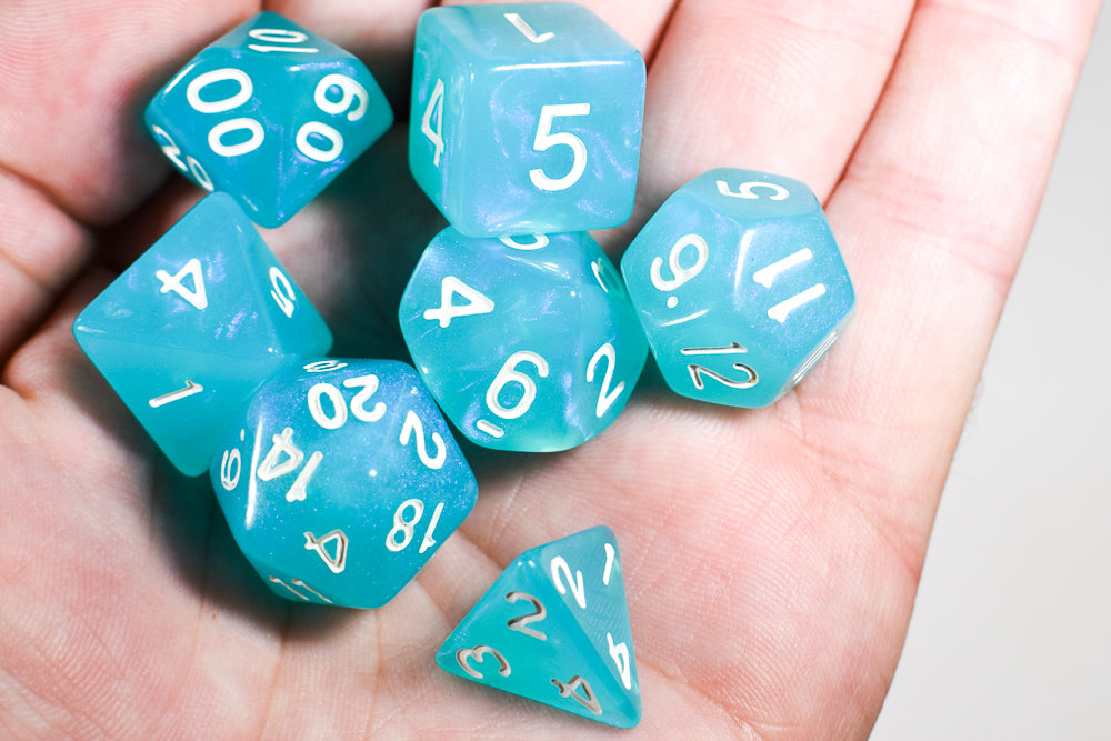Peacock Blue Moonstone 7-Dice Set