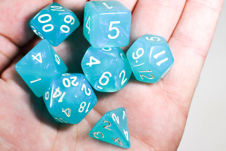 Peacock Blue Moonstone 7-Dice Set