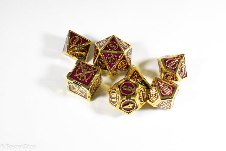 Gold (Deep Maroon Inlay) Sword Strengthened Metal 7-Dice Set