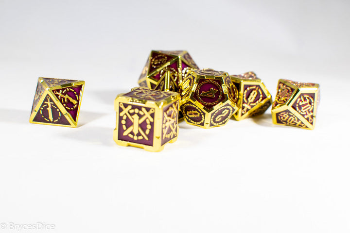 Gold (Deep Maroon Inlay) Sword Strengthened Metal 7-Dice Set