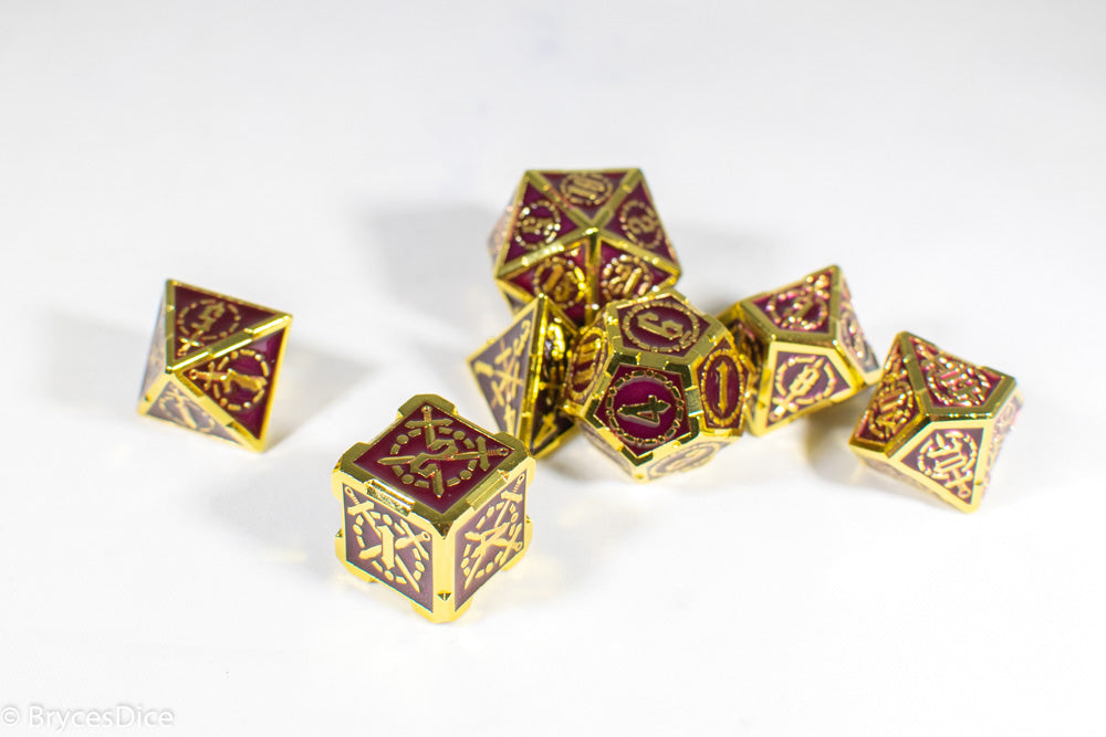 Gold (Deep Maroon Inlay) Sword Strengthened Metal 7-Dice Set