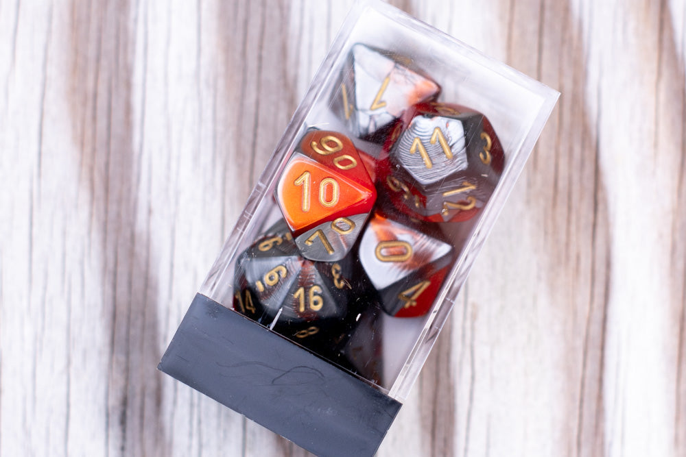 Gemini® Polyhedral Orange-Steel/gold 7-Die Set RPG DND OOP
