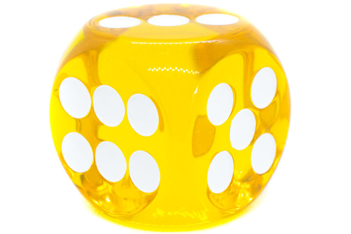 Clear Yellow 50mm d6 with White Pips Jumbo Pipped Dice