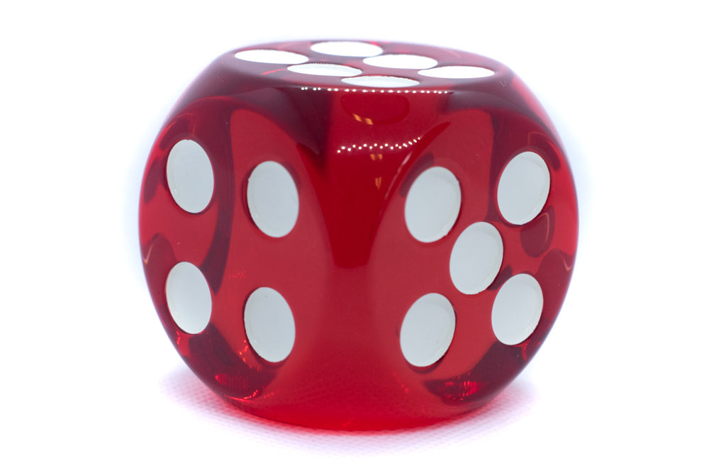 Clear Red 50mm d6 with White Pips Jumbo Pipped Dice