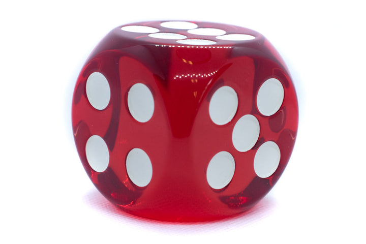 Clear Red 50mm d6 with White Pips Jumbo Pipped Dice