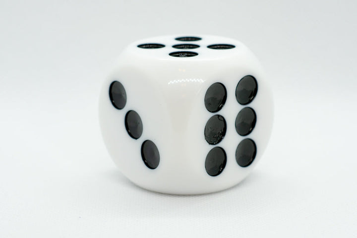 Opaque White 50mm d6 with Black Pips Jumbo Pipped Dice