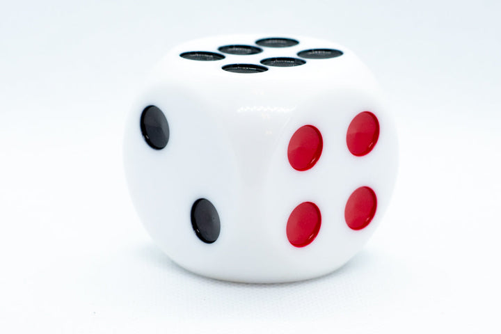 Opaque White 50mm d6 with Black Pips Jumbo Pipped Dice