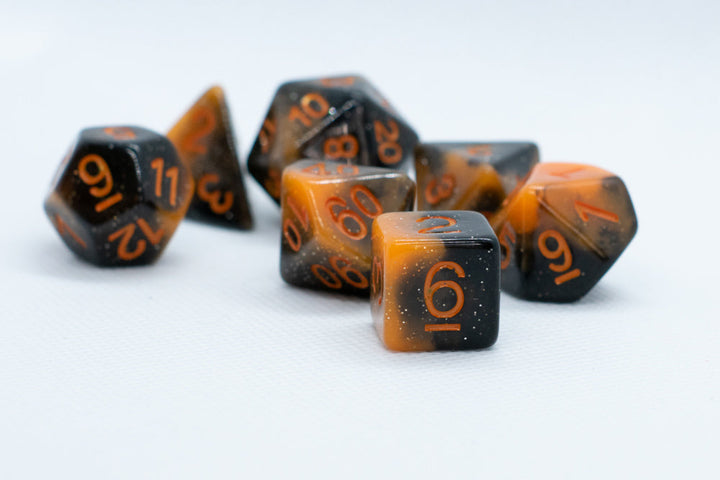 Halloween Black/Orange w/Glitter & Pumpkin 7-Dice Set RPG DND