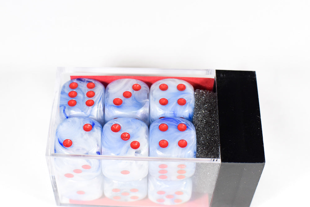 Chessex Vortex Ice Blue w/ Red Numbers Set Of d6 Dice Block CHX T1666