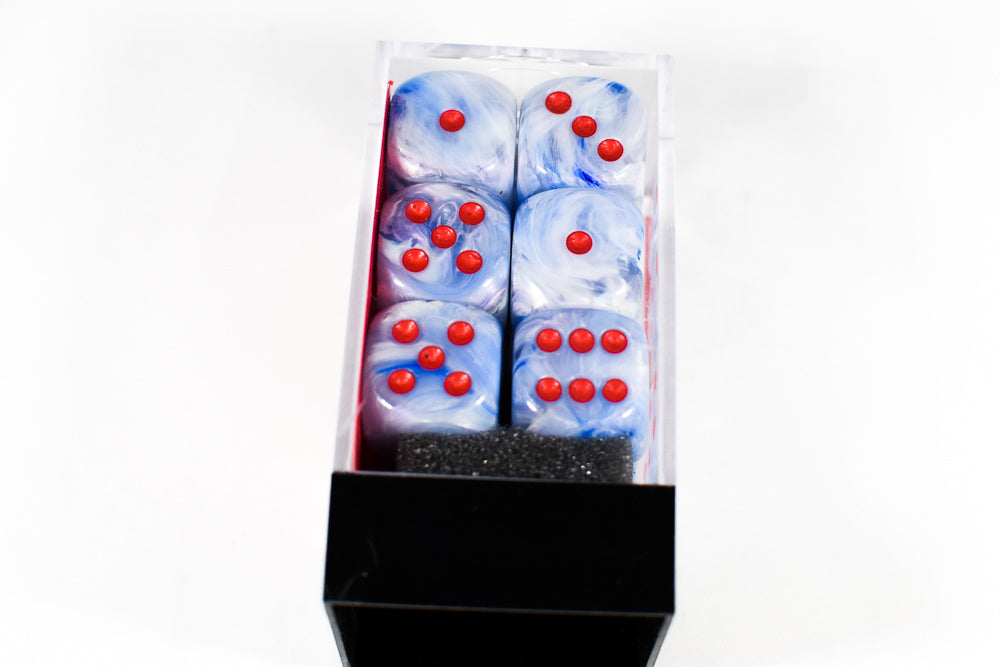 Chessex Vortex Ice Blue w/ Red Numbers Set Of d6 Dice Block CHX T1666