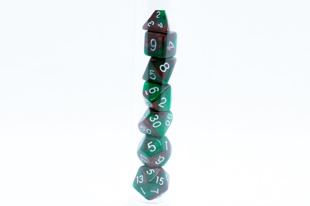 Camouflage Mini Two Tone Polyhedral RPG Dice Set Small D4-D20 in Tube