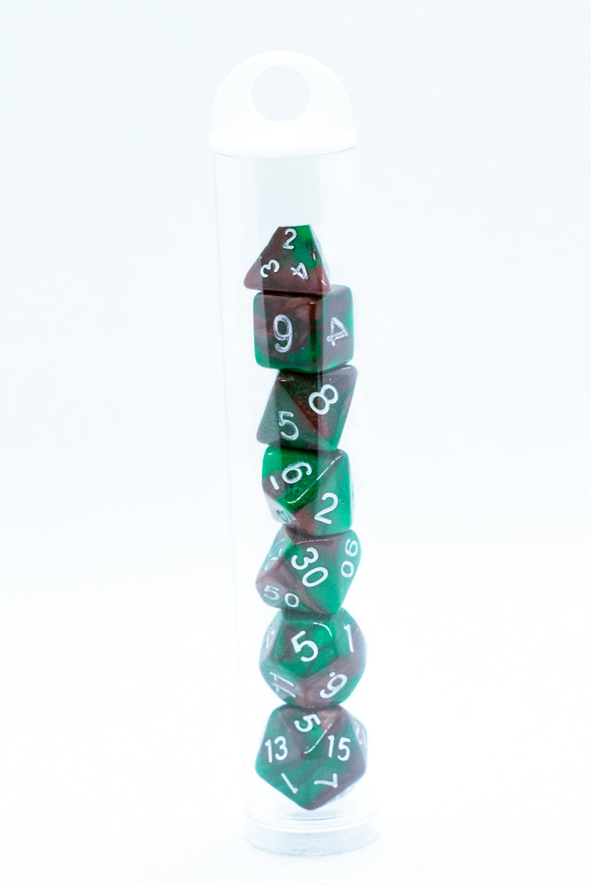 Camouflage Mini Two Tone Polyhedral RPG Dice Set Small D4-D20 in Tube