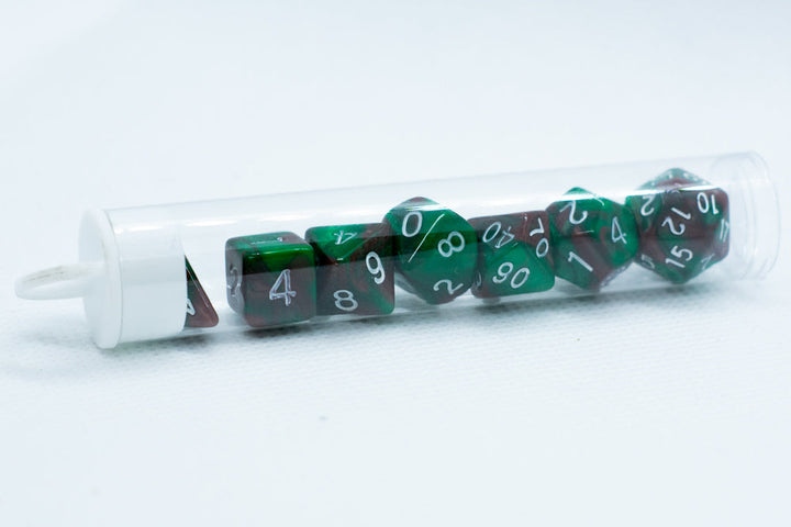 Camouflage Mini Two Tone Polyhedral RPG Dice Set Small D4-D20 in Tube